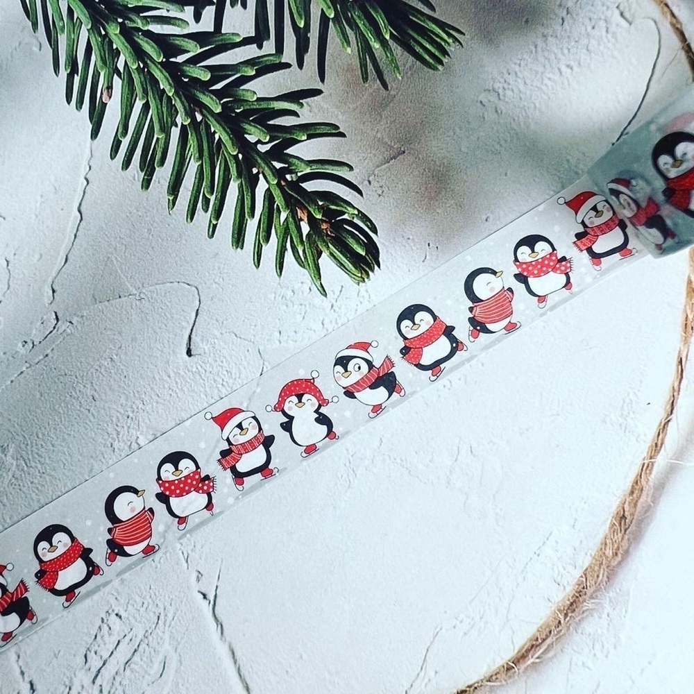 Chubby Penguins Iceskating With Friends, Winter & Holiday Washi Tape, 1 Roll - Picture 6 of 8